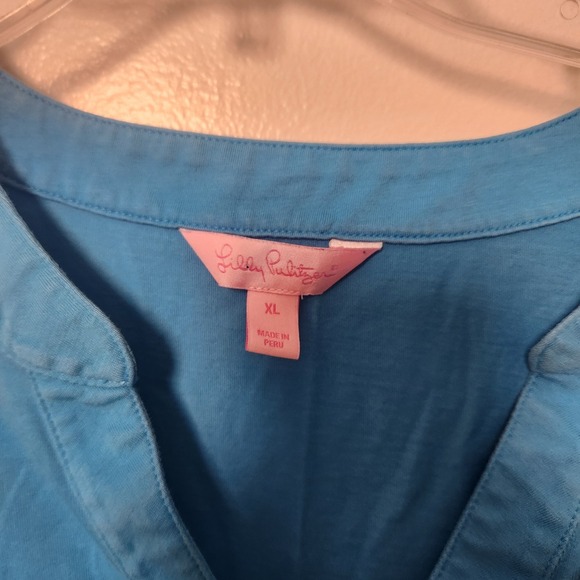 Lilly Pulitzer Womens Pima Cotton XL Blue V-Neck Long Sleeve Elastic Waist Dress - Picture 4 of 13